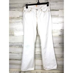7 For All Mankind Womens 10 White Lightweight Bootcut Pants Yellow Stitching